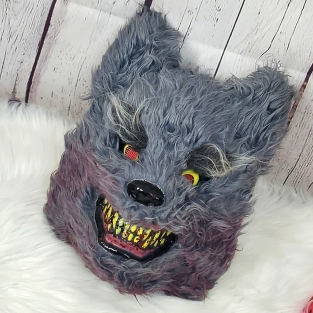 Vintage Y2K Wolf Werewolf Plastic Faux Fur Mask Unisex Halloween Costume Cosplay